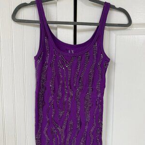 Armani Exchance Zebra Sequin Purple Ribbed Tank Top - Size Medium